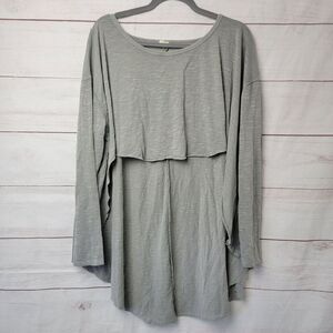 Free People We The Free Hi Low Tee‎ Shirt Long Sleeve Crop Womens Sz Small Boho